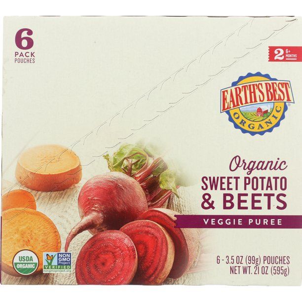 Photo 1 of 2 PACK 
Earth's Best Organic Stage 2 Baby Food, Sweet Potato & Beets, 3.5 oz Pouch, 6 Pack
