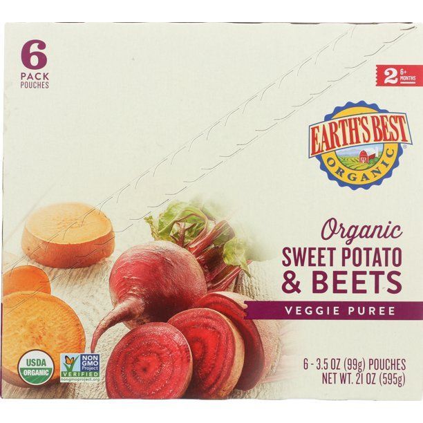 Photo 1 of 2 BOXES Earth's Best Organic Stage 2 Baby Food, Sweet Potato & Beets, 3.5 oz Pouch, 6 Pack
BEST BY 01/13/22