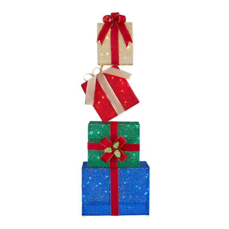 Photo 1 of Home Accents Holiday 4.5 Ft Yuletide Lane LED Stacked Gift Box Set Yard Sculpture