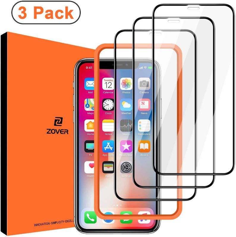 Photo 1 of ZOVER Screen Protector Compatible with iPhone Xs iPhone X [3 Pack] Full Coverage Durable Tempered Glass Screen Protector [Installation Frame Included]
