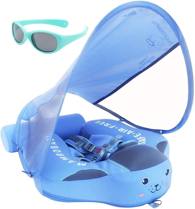 Photo 1 of Add Tail Never Flip Over UPF 50+ Size Improved Newest Mambobaby Non Inflatable Baby Float Swim Trainer Solid Infant Pool Float with Canopy Swim Ring
