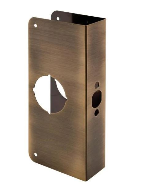 Photo 1 of 1-3/4 in. x 9 in. Thick Solid Brass Lock and Door Reinforcer, 2-1/8 in. Single Bore, 2-3/8 in. Backset
