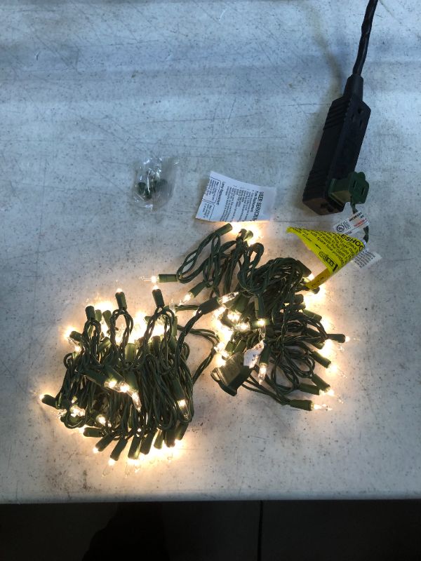 Photo 2 of 22 ft. 100-Light Clear Incandescent Mini Lights on Green Wire
