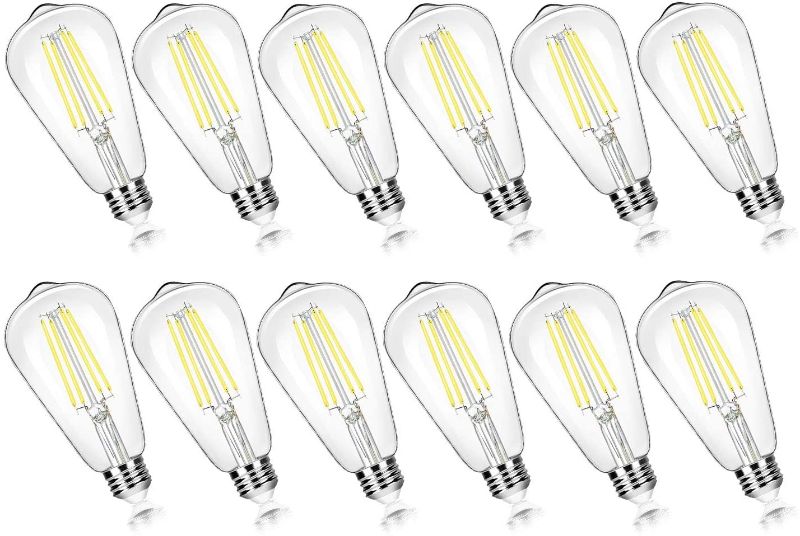 Photo 1 of 12-Pack Vintage 7W ST58 LED Edison Light Bulbs 60W Equivalent, 850Lumens, 5000K Daylight White, E26 Base LED Filament Bulbs, CRI90+, Antique Glass Style Great for Home, Bedroom, Office, Non-Dimmabl