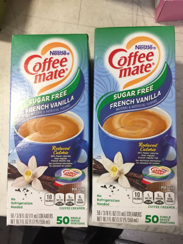 Photo 2 of Coffee-mate Sugar-Free French Vanilla Creamer, 0.375oz, 50/Box 2 pack
exp may 2022