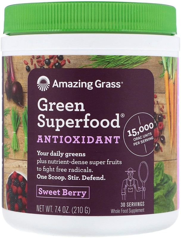 Photo 1 of  Amazing Grass Greens Blend Antioxidant: Super Greens Powder with Spirulina, Beet Root Powder, Elderberry, Bilberry, Prebioitics & Probiotics, Sweet Berry, 30 Servings (Packaging May Vary) (factory sealed)