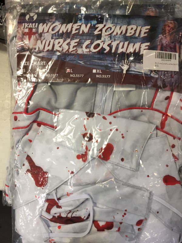 Photo 2 of ikali zombie Halloween costume,girls boys women cheerleader high school prisoner bride nurse bloody kids
size L