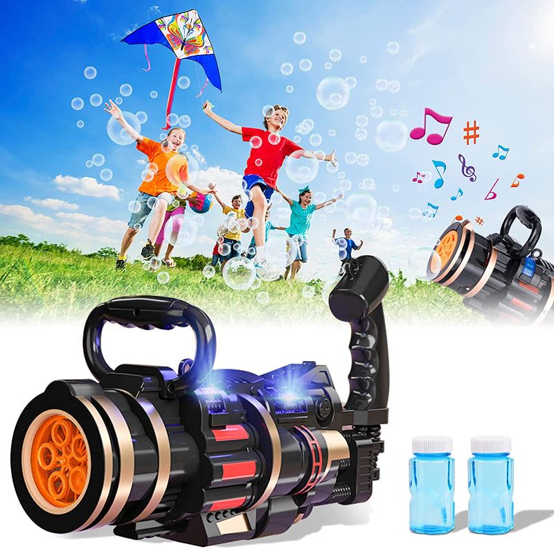 Photo 1 of Bubble Gun for Kids, Bubble Machine for Kids, Gatling Bubble Machine with 2Pcs Solutions, Automatic Bubble Machine for Boys and Girls