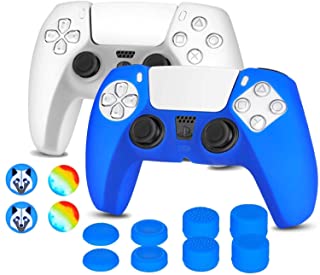 Photo 1 of OUBANG Aqua and Mustard ps5 Controller Cover 2 Pack with 12 pcs Joystick Caps, Anti-Slip Food-Grade Silicone Protective Skin for Dualsense Controller (White and Blue)