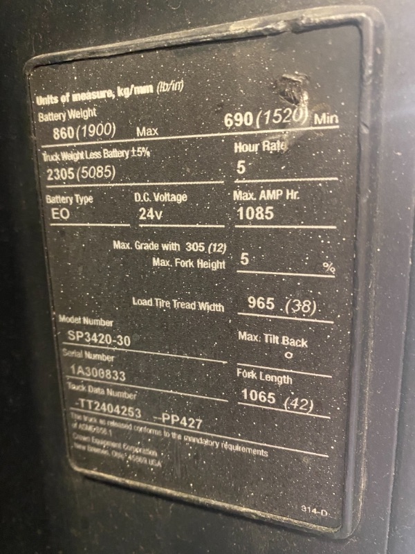 Photo 3 of 2006 Crown Forklift SP3420-30 
