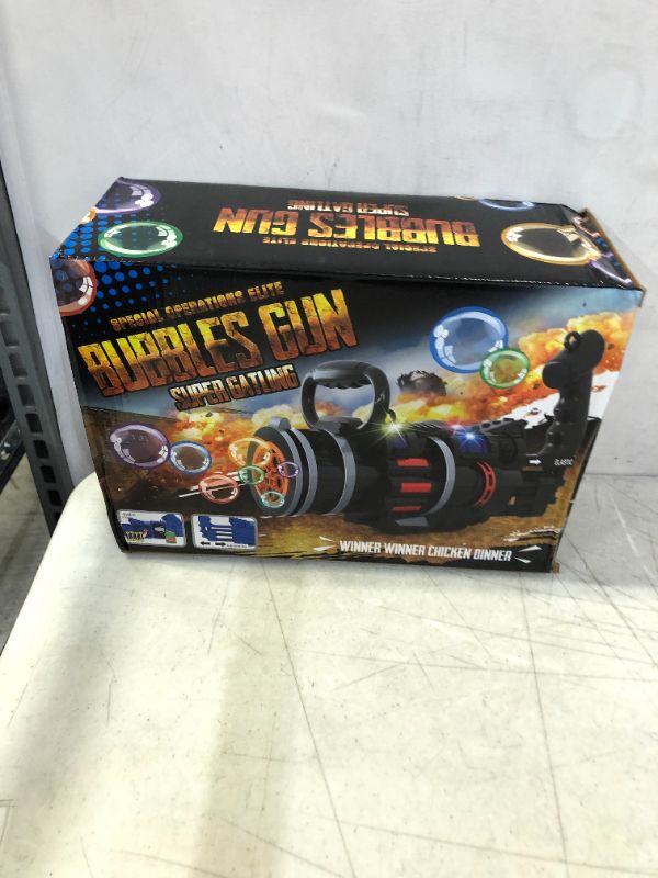 Photo 2 of FOXSWOV BUBBLE GUN FOR KIDS, BUBBLE MACHINE FOR KIDS GATLING BUBBLE MACHINE