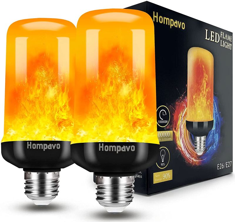 Photo 1 of [Upgraded] Hompavo LED Flame Light Bulb, 4 Modes Flickering Light Bulbs with Upside Down Effect, E26/E27 Base Flame Bulb for Halloween, Christmas, Party, Indoor and Outdoor Home Decoration (2 Pack)
