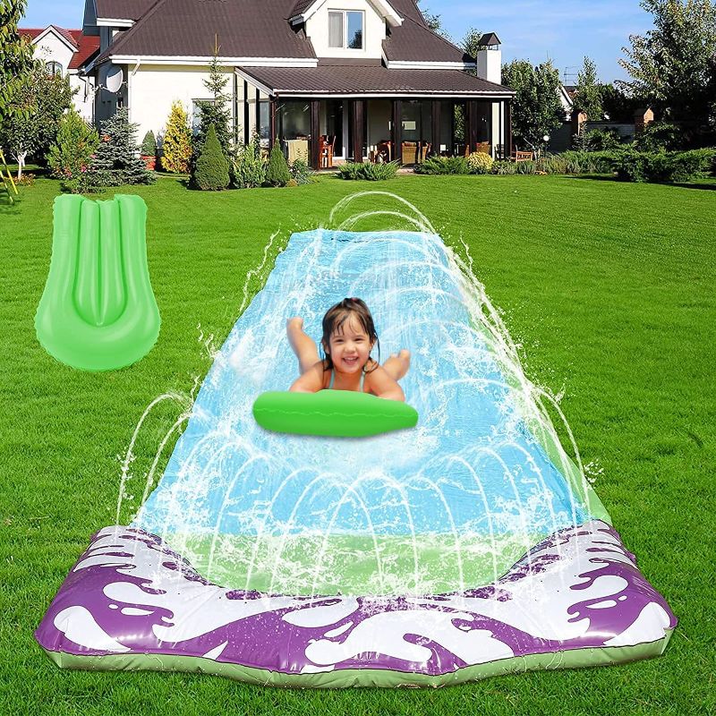 Photo 1 of EPROSMIN Lawn Water Slides for Kids and Adults - 15.7 FT Giant Blow Up Slip and Slide with Sprinklers and Inflatable Crash Pad for Grass, Backyard, Water Games and Outdoor Toys with Family 2 Pack 
