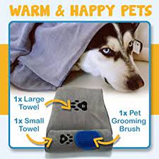 Photo 1 of DOUCHI DOG TOWEL BUNDLE SET OF 2 DOG TOWELS WITH GROOMING BRUSH