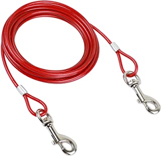 Photo 1 of Dog Tie Out Cable - 16 ft Length 550 lbs Break Strength Galvanized Braided Steel Cable with PVC Coating Chew Proof Lead for Small to Large Dogs Pets Yard Camping Outdoors (0.20in (rdiamete) Red)