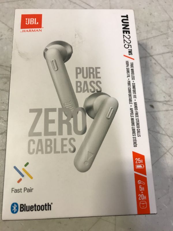 Photo 5 of JBL Tune 225TWS True Wireless Earbud Headphones - JBL Pure Bass Sound, Bluetooth, 25H Battery, Dual Connect, Native Voice Assistant (White)