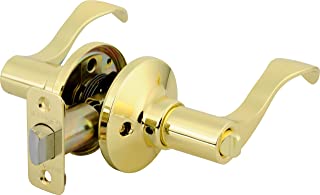 Photo 1 of Brinks 2713-105 Wave Style Lever Door Knob with Privacy Key for Bedroom and Bath, Polished Brass