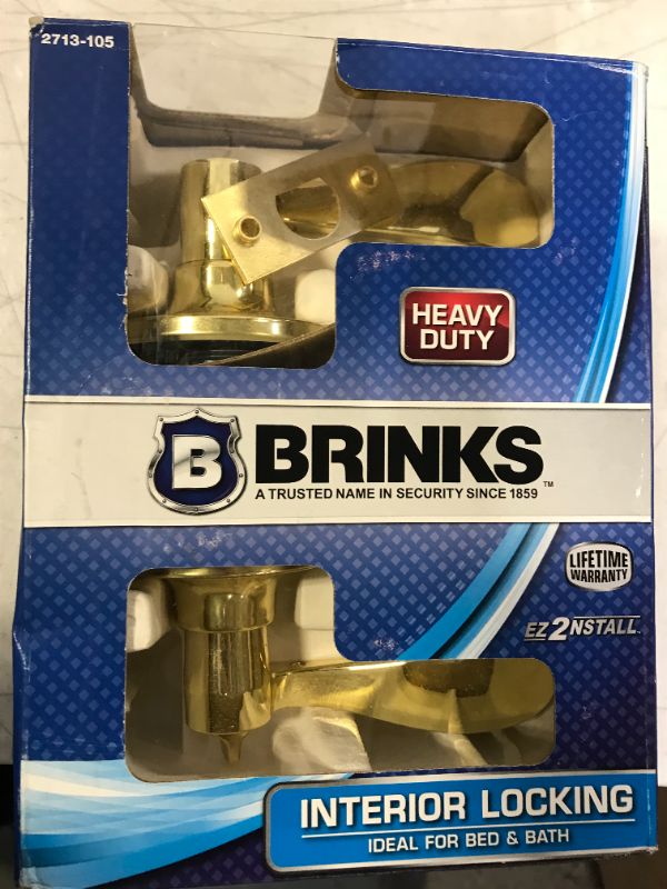 Photo 3 of Brinks 2713-105 Wave Style Lever Door Knob with Privacy Key for Bedroom and Bath, Polished Brass