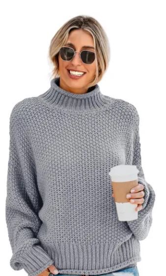 Photo 1 of BLENCOT WOMEN'S TURTLENECK SWEATERS BATWING LONG SLEEVE LOOSE CHUNKY KNITTED PULLOEVER