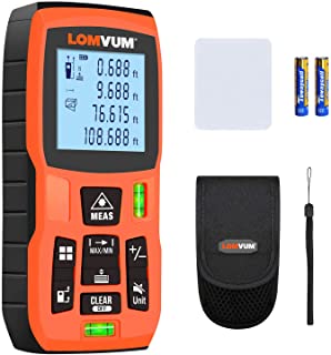 Photo 1 of Laser Measure 393Ft - LOMVUM Laser Tape Measure Laser Measurement Tool with M/in/Ft Unit Switching, Backlit LCD, Pythagorean Mode, Measure Distance, Area and Volume - Carry Pouch and Battery Included