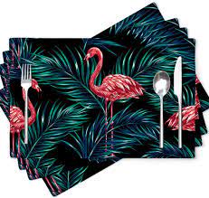 Photo 1 of ASOCO FLAMINGO PLACEMATS SET OF 4 TROPICAL PALM LEAVES JUNGLE 12 x 18 INCH TABLE MATS