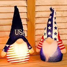 Photo 1 of EDLDECCO Patriotic Gnome Light up 9 Inches Set of 2 Stars and Stripes Nisse Figurine Plush Swedish Nordic Tomte Scandinavian Elf 4th of July Memorial Day Veterans Day Decor (Blue & White)