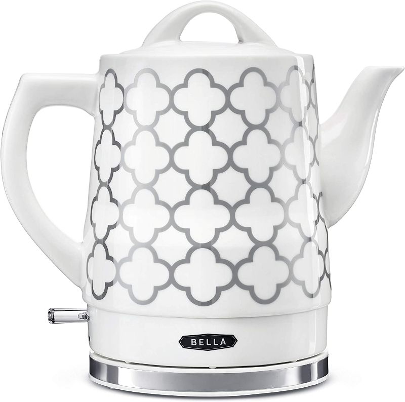 Photo 1 of BELLA 1.5 Liter Electric Ceramic Tea Kettle with Boil Dry Protection & Detachable Swivel Base, Silver Foil