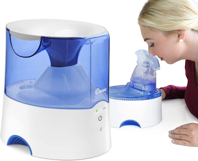 Photo 1 of Crane 2 in 1 Personal Steam Inhaler & Warm Mist Humidifier, 0.5 Gallon, Filter Free, Whisper Quite, Germ Free Mist, for Home Bedroom and Office, FSA Elidable, Blue & White