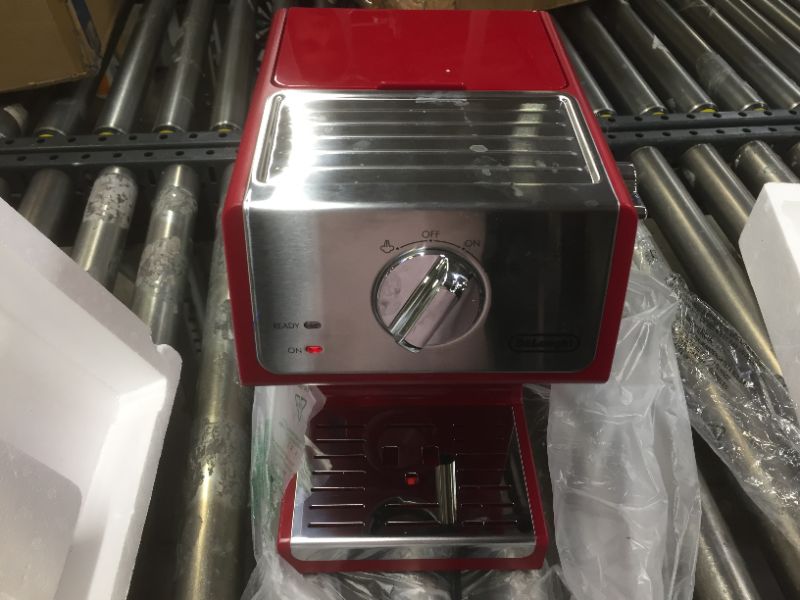 Photo 1 of De'Longhi ECP3220R 15 Bar Espresso Machine with Advanced Cappuccino System, 11.4 x 9.5 x 14.2 inches, Red
