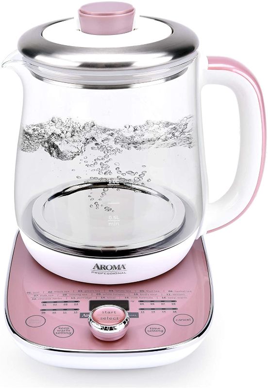 Photo 1 of Aroma Professional AWK-701 16-in-1 Nutri-Water, Green, Fruit, Flower Tea, Coffee, Multi-Use Kettle, Delay Timer, 1.5L, Pink
