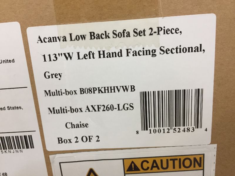 Photo 7 of Acanva Luxury Mid-Century Velvet Tufted Low Back Sofa Set L-Shape 2-Piece Living Room Couch, 113"W Left Hand Facing Sectional, Grey - missing box 1 of 2. only box 2 of 2 being sold. 
