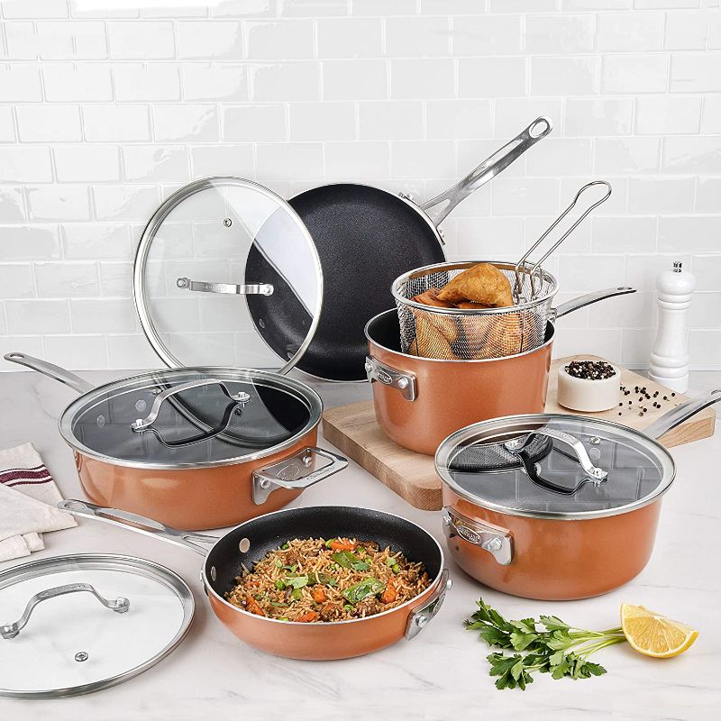 Photo 1 of Gotham Steel Stackmaster Pots & Pans Set – Stackable 10 Piece Cookware Set Saves 30% Space, Ultra Nonstick Cast Texture Coating, Includes Fry Pans,, Saucepans, Stock Pots and More – Dishwasher Safe
