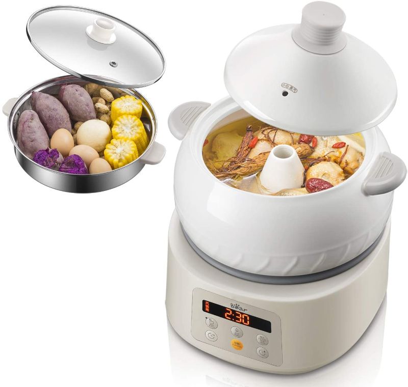 Photo 1 of Bear Multi-function Electric Steam Cooker, Yunnan Steam Chicken Soup Steamer Ceramics, DQG-A30C1 New Natural Ceramics Cooking Method, 3L
