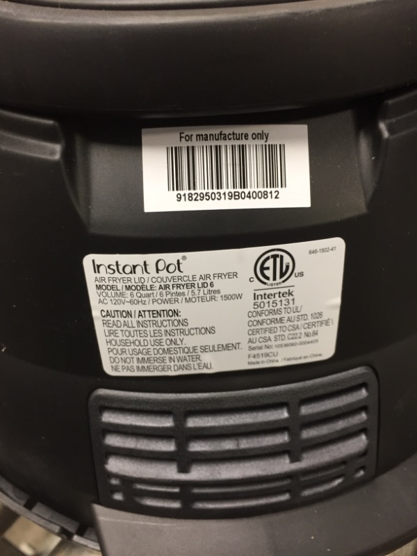 Photo 3 of Instant Pot 6 Quart Air Fryer Lid