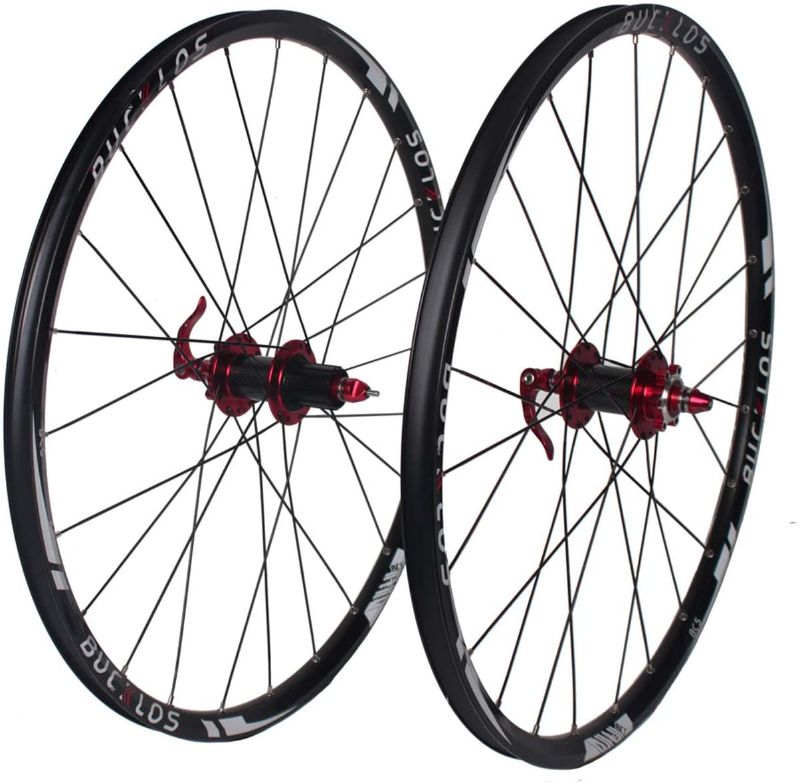 Photo 1 of BUCKLOS US-Stock MTB Bicycle Wheelset Carbon Hub, 26 27.5 29 inch Mountain Bike Wheelsets Rim with QR, 7-11 Speed Wheel Hubs Disc Brake, Double Wall Flat Spokes Wheelset 25mm Width 24H
