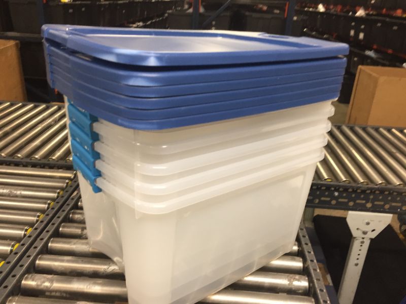 Photo 2 of 5 STERILITE 14469606 Clear/Blue Storage Tote 23 5/8 in x 18 5/8 in x 13 5/8 in H, 1 PK
