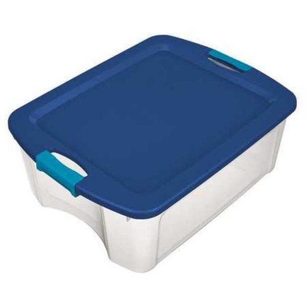 Photo 1 of 5 STERILITE 14469606 Clear/Blue Storage Tote 23 5/8 in x 18 5/8 in x 13 5/8 in H, 1 PK
