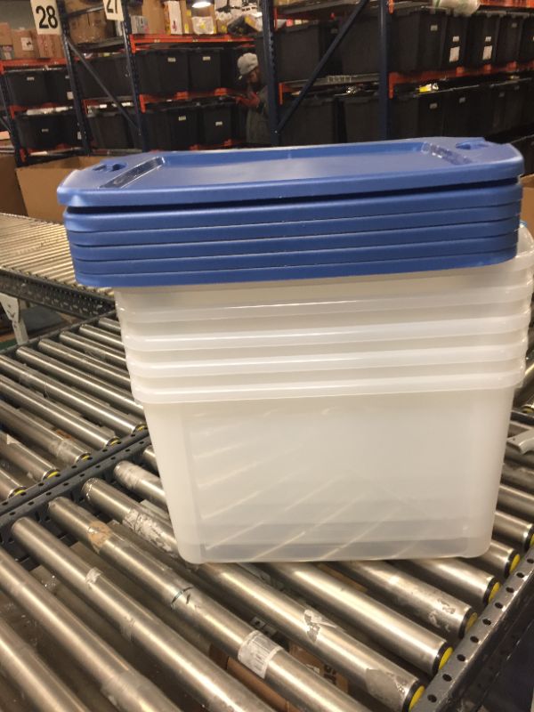 Photo 3 of 5 STERILITE 14469606 Clear/Blue Storage Tote 23 5/8 in x 18 5/8 in x 13 5/8 in H, 1 PK
