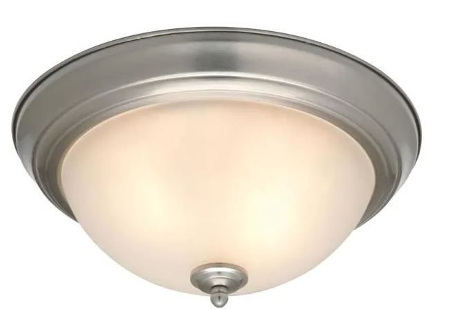 Photo 1 of 13 in. 2-Light Brushed Nickel Flush Mount with Frosted Glass Shade (2-Pack)
