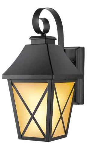 Photo 1 of 1-Light Midnight Black Integrated LED Outdoor Flicker Flame Selectable Color Lantern Sconce Wall Light
