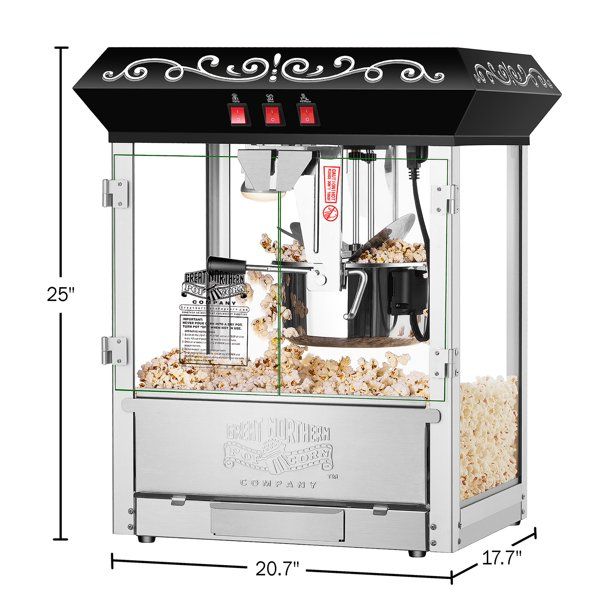 Photo 1 of 10-Ounce Countertop Popcorn Machine- Perfect Popper Makes 4.5 Gallons-Kettle Old Maids Drawer Warming Tray & Scoop by Great Northern Popcorn (Black)
