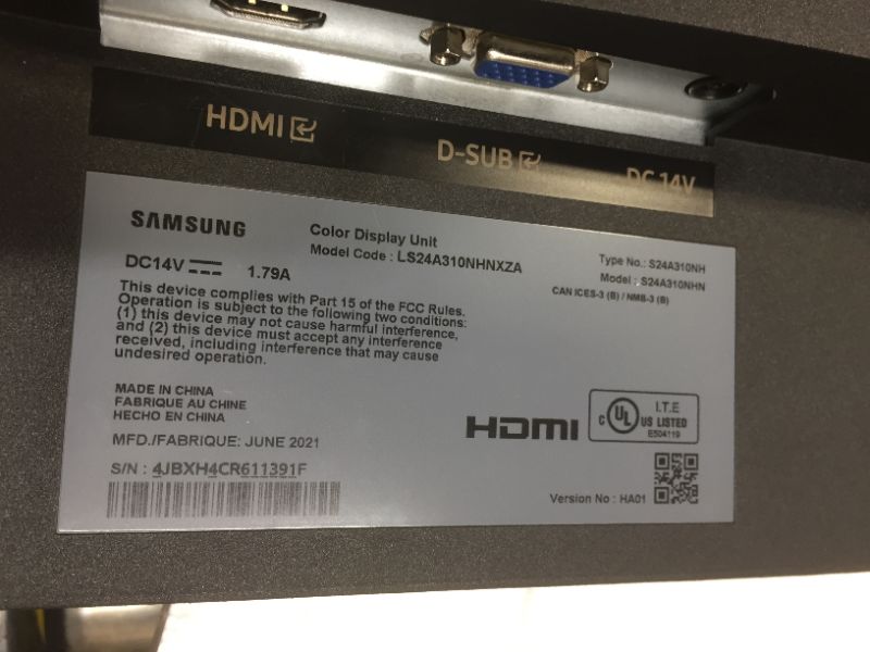 Photo 4 of SAMSUNG S31A Series 24-Inch FHD 1080p Computer Monitor, HDMI, VGA (D-Sub), VESA Compatible, Flicker Free Mode, Eye Saver Mode (LS24A310NHNXZA)