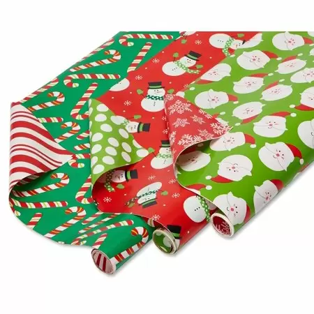 Photo 1 of American Greetings Christmas Extra-Wide Reversible Wrapping Paper, Santa, Snowme