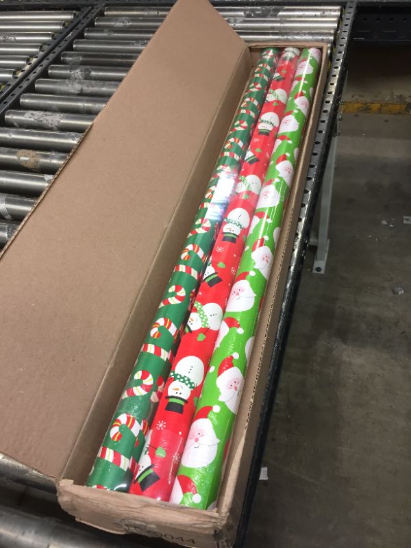 Photo 2 of American Greetings Christmas Extra-Wide Reversible Wrapping Paper, Santa, Snowme