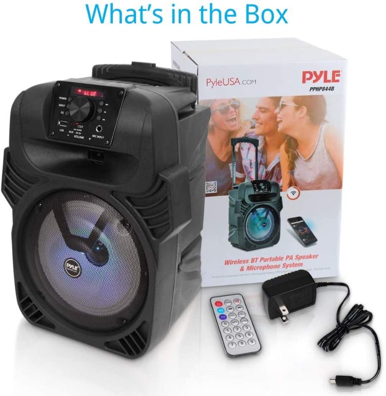 Photo 1 of Pyle PPHP844B 400 Watts Portable Indoor Outdoor Bluetooth Speaker System with Rechargeable Battery and Flashing Party Lights (2 Pack)
