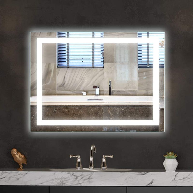 Photo 1 of HAUSCHEN HOME LED Bathroom Vanity Mirror 32 x 24 inch , Wall Mounted + Defogger & Dimmable Touch Switch + Polished Eadge &Frameless + 5500K Cool White +3000K Warm + CRI>90 + Vertical&Horizontal
