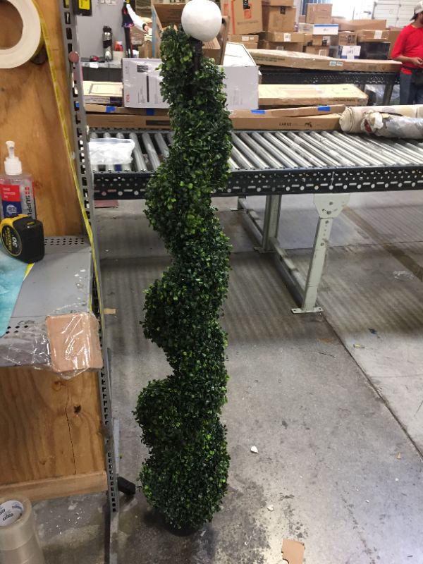Photo 4 of Arcadia Silk Plantation Pre-Potted 60" Artificial Outdoor Indoor Spiral Boxwood Artificial Topiary Tree. in Plastic Pot
