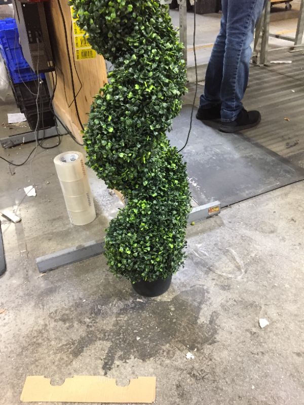 Photo 2 of Arcadia Silk Plantation Pre-Potted 60" Artificial Outdoor Indoor Spiral Boxwood Artificial Topiary Tree. in Plastic Pot
