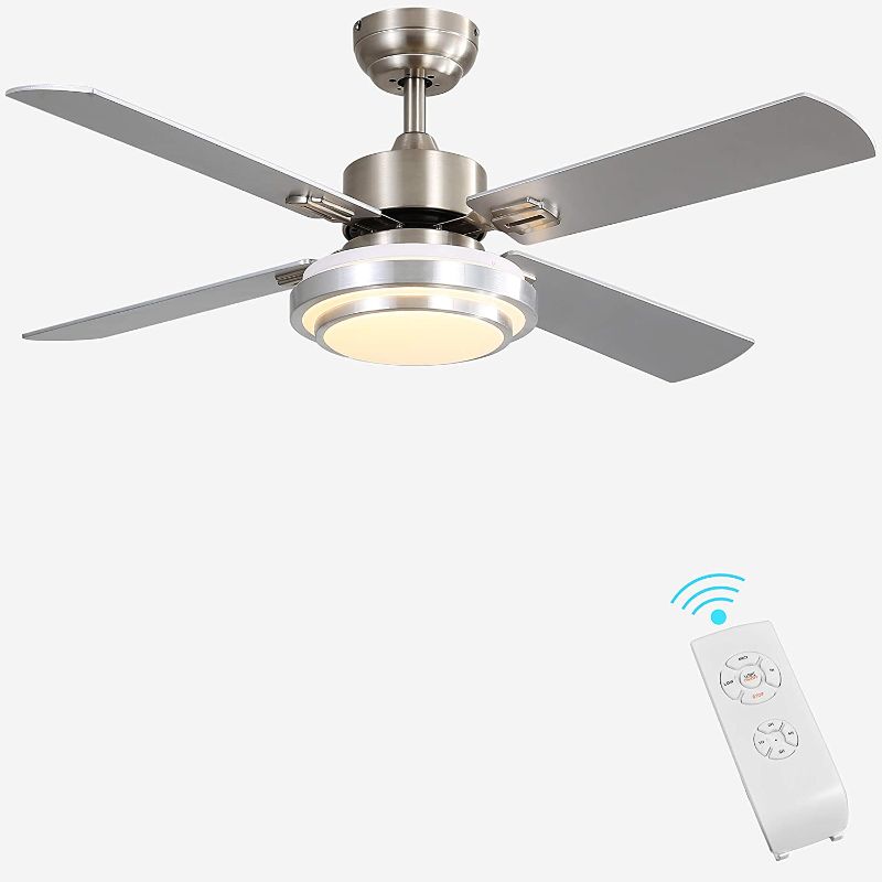 Photo 1 of Indoor Ceiling Fan Light Fixtures - FINXIN Remote LED 48 Brushed Nickel Ceiling Fans For Bedroom,Living Room,Dining Room Including Motor,Remote Switch (48" 4-Blades)
