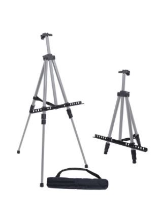 Photo 1 of U.S. Art Supply 66" Silver Aluminum Tripod Artist Field and Display Easel Stand - Adjustable, Holds 32" Canvas, Tabletop
